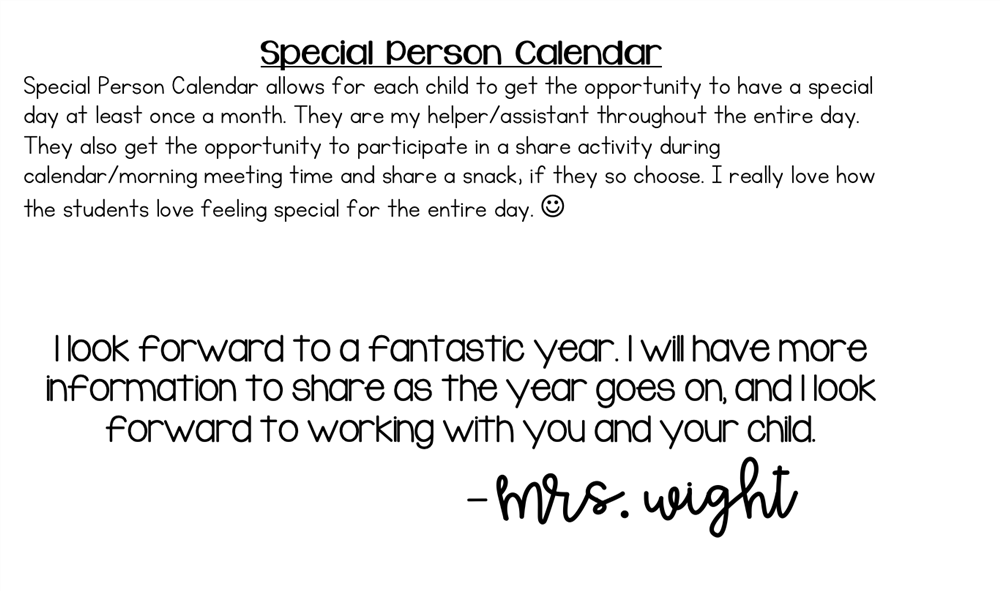 Special Person Calendar